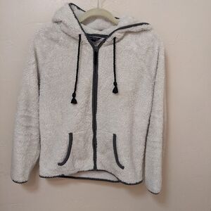 American Eagle Outfitters small cozy zip up jacket, white with grey trim